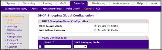How do I configure Dynamic ARP inspection (DAI) using the web